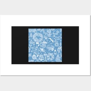 Christmas Pattern in blue and white Posters and Art
